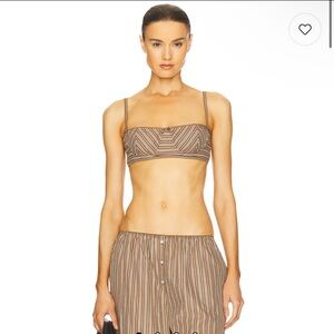 Helsa Pinstripe Poplin Bra in Brown & Cream Stripe